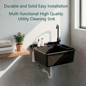 Lavabo de Plástico con Dispensador de Jabón para Baño, Garaje, <span class=keywords><strong>Cobertizo</strong></span> y Uso en Exteriores, Tipo Colgante de Pared, Juego de Lavabo - Product Image 4