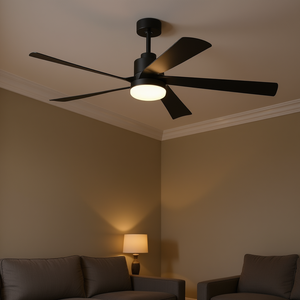 65-Inch Black Iron <b>LED</b> Ceiling Fan 5-Blade DC Motor Dimmable Remote <b>Control</b> Modern Quiet Design 6-Speed Reversible Flush Mount - Product Image 2