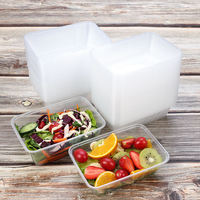 Boîte à bento jetable transparente en plastique pp, contenants alimentaires avec couvercle, cercle, rectangle, différentes tailles