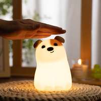 Veilleuse de chambre à coucher en silicone pour enfants, rechargeable par USB, blanc chaud + RGB, petit chien, cadeau pour enfants