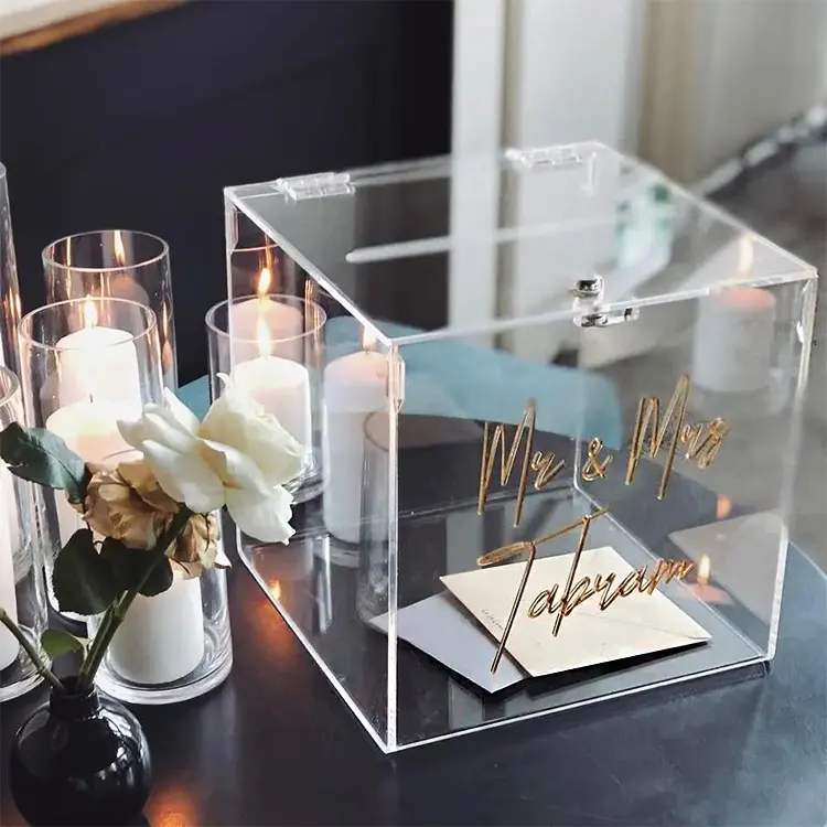 Boîte à suggestions en acrylique transparent avec serrure Boîte de réception de mariage en acrylique carré Souhaitant une boîte de puits avec couvercle à charnière