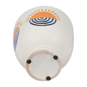 Pot de fleurs en céramique moderne, jardinière décorative pour intérieur et extérieur, blanc avec design orange et bleu - Product Image 6