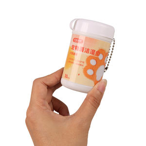 Custom 30pcs Mini <span class=keywords><strong>Wet</strong></span> <span class=keywords><strong>Pet</strong></span> <span class=keywords><strong>Cleaning</strong></span> <span class=keywords><strong>Wipes</strong></span> Plastic <span class=keywords><strong>Canister</strong></span> com Keychain para a limpeza eficaz do tecido corporal - Product Image 5