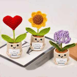 Fil fait à la main en pot oeillet tournesol tricoté Simulation fleur artificielle décoration de bureau - Product Image 1