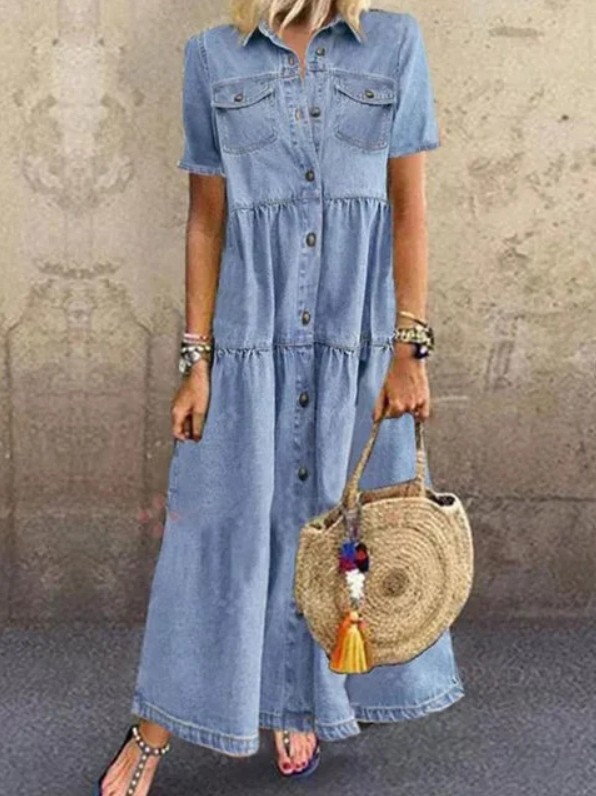 Women Dresses Short Sleeve Turn Down Collar Pockets Button Long Loose Denim Dress Summer Long Dress| Alibaba.com Women Dresses Short Sleeve Turn Down Collar Pockets Button Long Loose Denim Dress Summer Long Dress| Alibaba.com