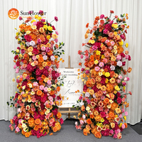 Arche florale artificielle orange coucher de soleil et fuchsia, avec cadre métallique, écologique et durable, pour panneau de bienvenue de mariage et décoration latérale