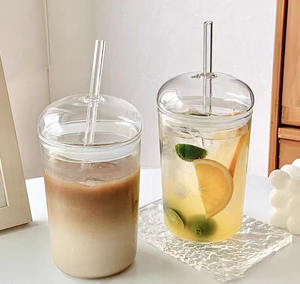 أكواب ماء بورسليكات شفافة بنمط عصري مع قبة وقش زجاجي - Product Image 1