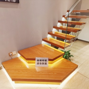 Tùy chỉnh rắn gỗ cầu thang với đèn LED Tempered kính lan can thẳng cầu thang/WPC hàng rào bài - Product Image 6