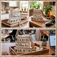4 Pièces Décoration de Table Chrétienne, Blocs en Bois Empilables Style Ferme avec Perles et Pompon, Centre de Table Rustique, Cadeau pour la Maison et Plateau à Niveaux