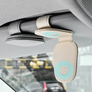 <b>Car</b> Sunglasses <b>Clip</b> Leather Sun Visor Storage Holder Eyeglasses Ticket Document Organizer Beige Gray Black Red - Product Image 1