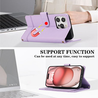Étui portefeuille en cuir PU avec miroir intégré pour iPhone 12 13 14 15 16 17 Pro Max avec cordon de suspension