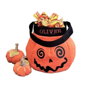 Personalized Halloween Bag For Kids Skeleton Pumpkin Basket Trick Or Treat Bucket Spooky Candy Totes With Embroidered Name Decor