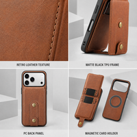 Casing Dompet Pengisian Daya Nirkabel Magnetik N52 untuk iPhone 18 Pro Max 17 16, Penutup Kulit PU Vintage dengan Tempat Kartu yang Dapat Dilepas