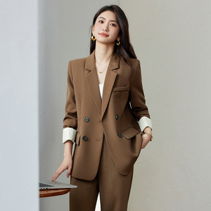 Women's Suit Set Double Breasted Solid Color Polyester Anti Wrinkle Casual Professional Blazer Pants Set - Product Image 1