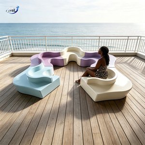 Modular Color-Block FRP Curved <b>Bench</b> Set Interlocking Puzzle-Shaped Outdoor Furniture - Product Image 1