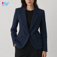 Blazer de bureau bleu marine pour femme, veste de costume cintrée à un bouton, fournisseur OEM personnalisé