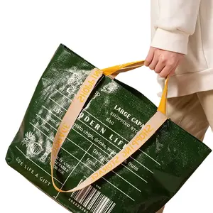 Fashion Handbag Shopping Bag Waterproof Large-capacity Beach Bag Reusable Green RPET Woven Bag With Logo