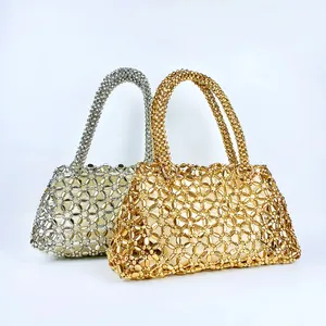 Hot Selling Fashion Luxury Women Handbag Ladies Purse Acrylic Bead Bags Gold Silver Clutch Evening Bag