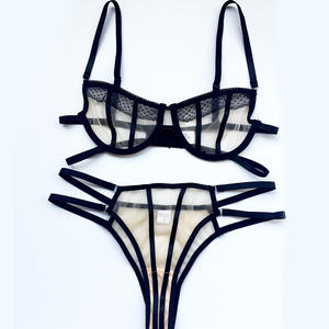 Conjunto de sujetador rojo de talla grande para mujer, lencería de media Copa, bragas de malla - Product Image 6