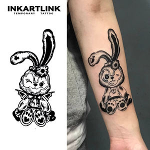 Autocollant de tatouage INKARTLINK pour le corps, autocollant de tatouage en papier, lapin effrayant, gothique, imperméable, écologique, longue durée, 15 jours, en vrac - Product Image 1