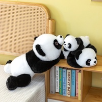 Peluche Panda Allongé Doux et Moelleux, Jouet en Peluche Animal Panda Noir et Blanc Mignon, Coussin en Peluche Panda, Cadeau d'Anniversaire pour Enfants