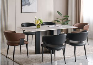 Ensemble de table à manger rectangulaire moderne 6 places, plateau en pierre frittée, pieds en métal, design stable, style minimaliste, meubles pour la maison - Product Image 4
