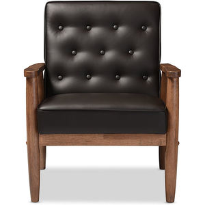 Fauteuil lounge en cuir de style mid-century modern avec structure en bois massif, fauteuil capitonné pour hôtel, bar, restaurant, mobilier commercial - Product Image 2