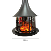 Cheminée électrique suspendue PANSEE Muriel 900 mm, moderne, vue à 360°, flamme simulée 3D à vapeur d'eau, écologique