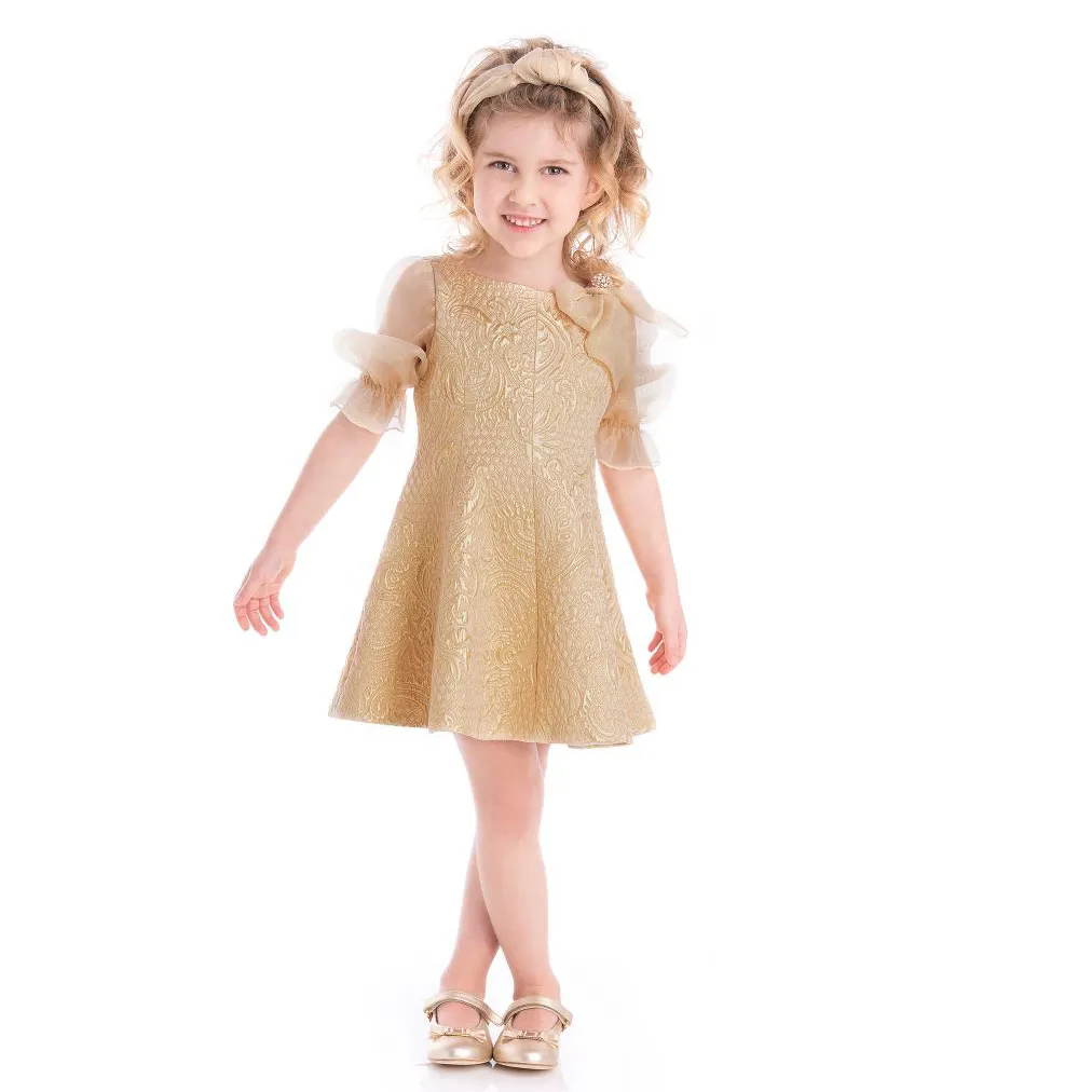 Floral Linen Tutu Dress 2-Year-Old Baby Girls Short Sleeves Lace Decoration Western Style Party Dress Summer Birthday Parties