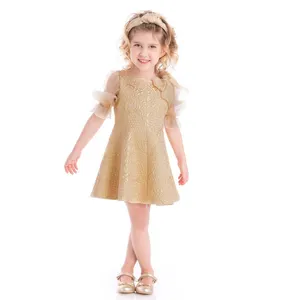 碎花亚麻短裙连衣裙2岁女婴短袖蕾丝装饰西式派对礼服夏季生日派对