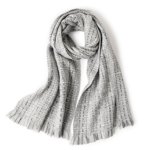 Fabricante OEM de Bufandas de Mezcla de Lana de Cordero Tweed, Color Personalizado y Textura Tejida, Chal de Marca Privada - Product Image 1