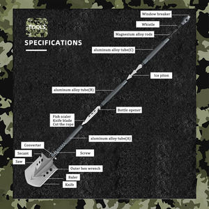Pelle tactique pliable pour l'extérieur avec couteau Scie à étincelles Décapsuleur Sifflet de glace <span class=keywords><strong>Piton</strong></span> pour le camping, la survie et la randonnée - Product Image 4