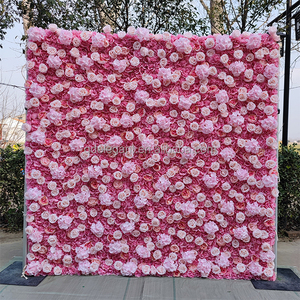 EG-M068 Hochzeits-Hintergrunddekoration 2,4m x 2,4m Aufrollbare Stoffwand in Zartrosa mit Blumenmotiv für Sweet 16 Künstliche Rosen-Pinkblumenwand - Product Image 4