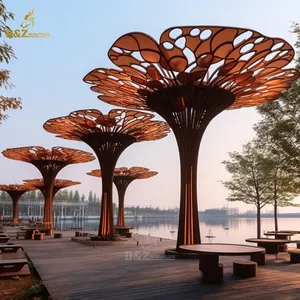 Special Design Custom Made Outdoor Large Modern Urban Park Public Corten Steel Stainless Steel Abstract Tree Sculpture Projects