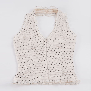 Summer New Women <b>Y2K</b> Polka Dot Print Ruffle Halter V Neck Slim Fit Tank <b>Top</b> - Product Image 6