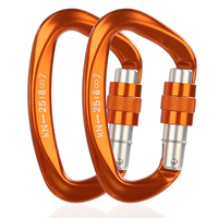 Mousqueton robuste en alliage d'aluminium léger, forme D, coloré, à verrouillage automatique, charge de rupture 25 kN, pour usage extérieur