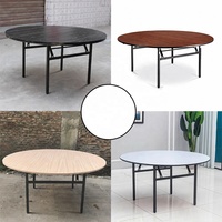 Table de banquet ronde pliable moderne en contreplaqué avec plateau en PVC blanc et structure métallique pour hôtels, mariages et événements extérieurs – 1,5 m et 1,8 m