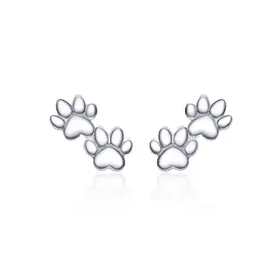 Fashion Women S925 Sterling Silver Animal Earrings Allergy Cute Cat Footprints Dog Paw Print Stud Earrings