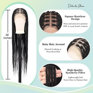 Parrucche Intrecciate per Donne, Senza Nodi, con Frontale in Pizzo HD Naturale, Capelli Neri con Baby Hair, Parrucca Box Braid 13x4 Pollici - Product Image 2