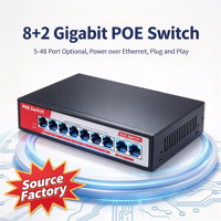 8 Port 10/100M + 2 Uplink 100Mbps Network POE Switch Unmanaged Fast Ethernet LAN Switch untuk Kamera IP CCTV Jaringan Kantor