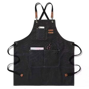 Tablier de travail en toile de coton imperméable et résistant à l'huile pour café, cuisine, jardinage domestique, denim, vente en gros transfrontalière - Product Image 1