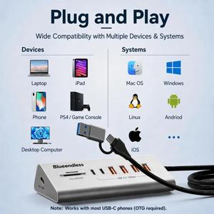 USB 3.2 Gen 2 10 Gbps Hub di trasferimento dati 6 porte USB <span class=keywords><strong>C</strong></span> Hub con 10 Gbps USB3.2 4 porte tipo A 2 porte tipo <span class=keywords><strong>C</strong></span> e lettore di schede TF SD - Product Image 6