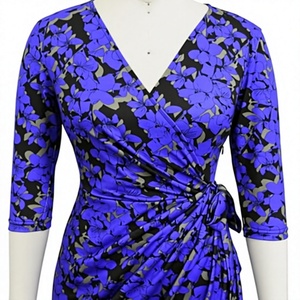 Premium Women's Floral Print <b>Wrap</b> Dress V Neck Side Ruched Waist Elegant Knee Length Wear - Product Image 5