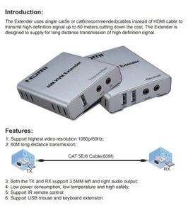 Extenseur KVM 60m avec un seul câble Ethernet, en métal, pour <span class=keywords><strong>HDMI</strong></span>, extension audio et vidéo HDTV, clavier et souris - Product Image 4