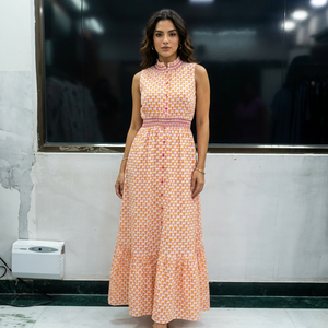 Robe longue à imprimé floral, écologique, col mandarin, sans manches, coupe évasée, ample, respirante, en coton tissé, printemps-été, décontractée - Product Image 1