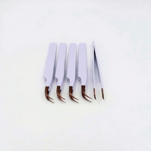 Pinzas para Pestañas GETUP BROSONS de Acero Inoxidable con Punta Curva en Oro Rosa, Recubrimiento en Polvo Blanco, Punta Serrada y Lisa, 10 mm de Longitud - Product Image 1