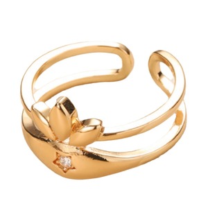 Anello Aperto a Forma di Foglia con Dettagli Scintillanti, Design Creativo, Accessori di Moda per Uomini e Donne - Product Image 1