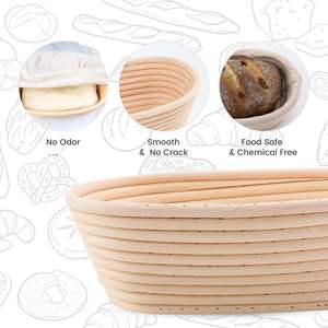 2024 OEM 9 pouces tissé en osier stockage Fermentation rotin fronde ensemble en plastique Banneton silicone fronde épreuvage panier à pain - Product Image 6