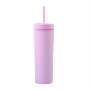 Vente en gros de double gobelet en plastique personnalisé Tasse à eau de 450ml avec peinture en caoutchouc simple Tasse à paille droite scellée de 16oz - Product Image 6