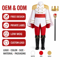 Kinder Prinz König Kostüm-Set für Jungen, Weiße Jacke mit Goldenen Epauletten Roter Umhang und Edelstein-Krone Königliches Rollenspiel-Outfit